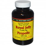 อาหารเสริม โพรพอลิส propolis ราคาส่ง ยี่ห้อ Y.S. Eco Bee Farms, Royal Jelly, Propolis, 1,000 mg/400 mg, 60 Capsules